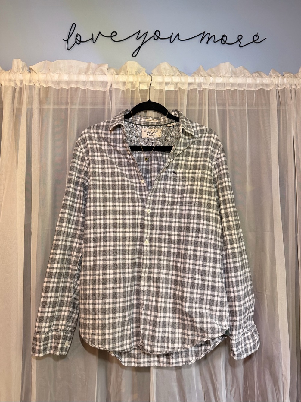 Original Penguin by Munsingwear Slimfit Gray and White Plaid Button-Down Shirt